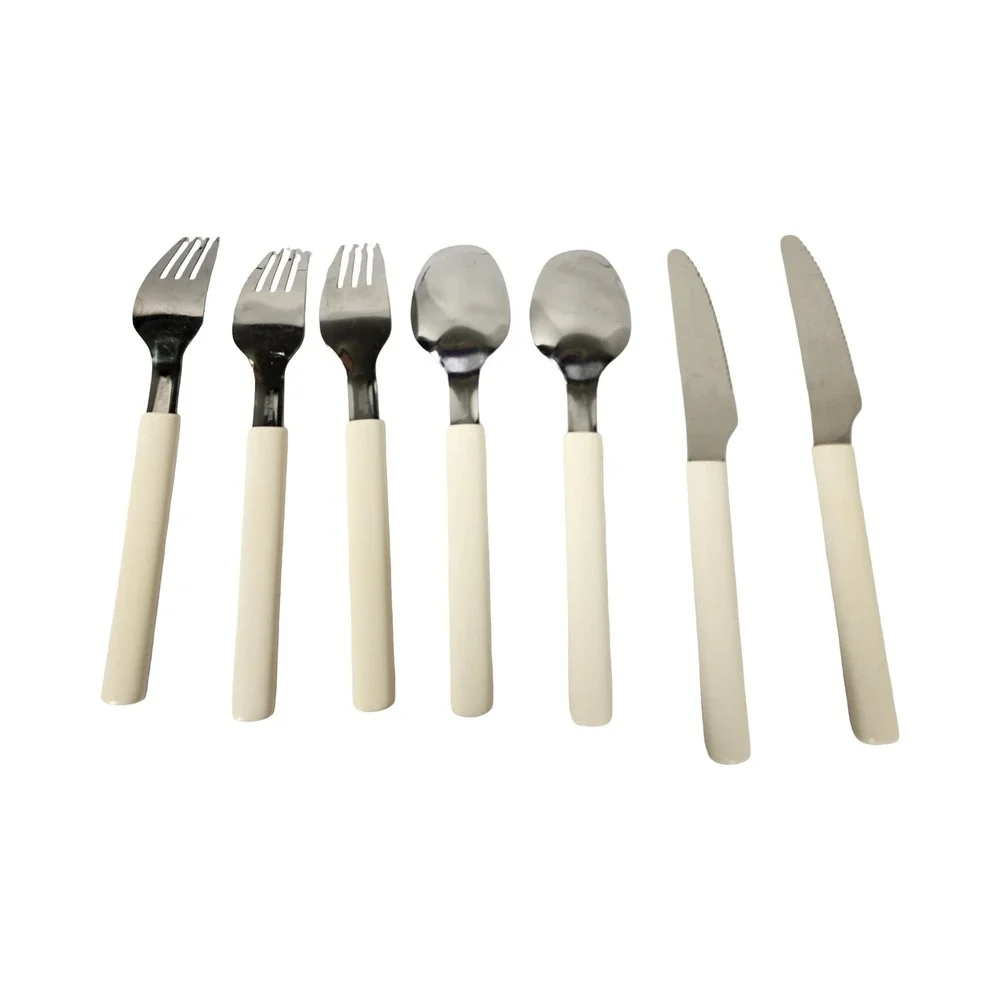 Vintage Stainless Steel Utensil Set Cream Handle 3 Forks 2 Spoons 2 Knives‎